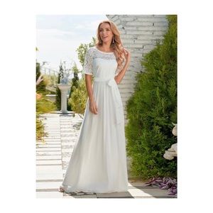 Lace Bodice Belted Chiffron Dress